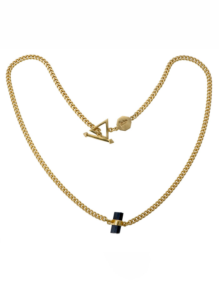 Necklace Rough Gem Black Tourmaline Gold