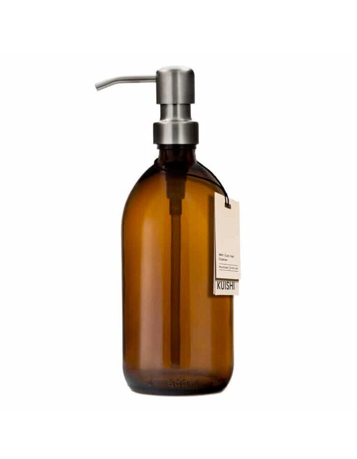 Amber Glass Soap Dispenser With Stainless Steel Silver Pump 250 ml