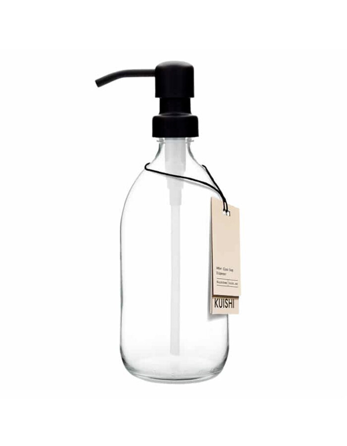 Clear Glass Soap Dispenser Bottle / Black 250 ml