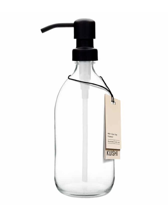 Clear Glass Soap Dispenser Bottle / Black 500 ml