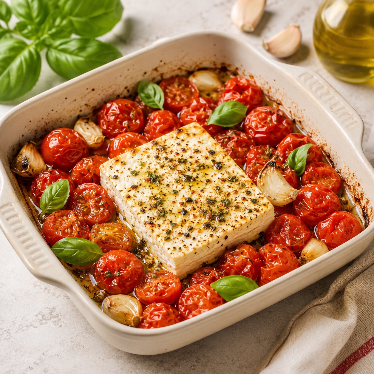 Pečená feta s rajčaty a bylinkami