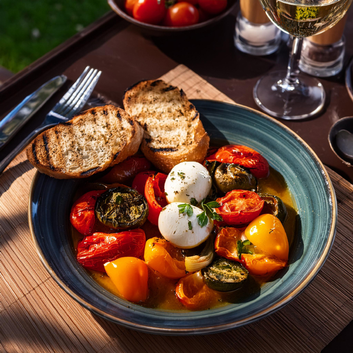 Pečená rajčata a papriky s bazalkou - lehká letní večeře