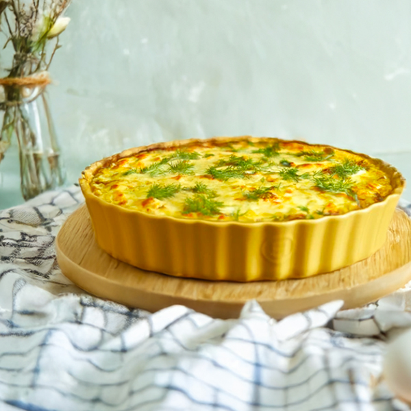 Quiche s čerstvým fenyklem, schwarzwaldskou šunkou a sýrem Gruyère