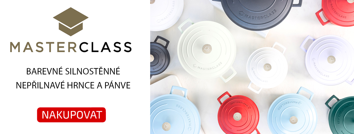 Objevte lehké barevné hrnce a pánve MasterClass na KitchenStyle.cz – spojení stylového designu a vysoké funkčnosti pro vaši kuchyni.