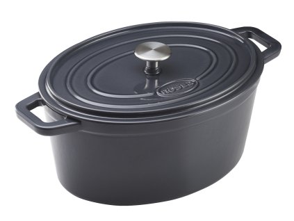 Hrnec oválný litinový 6,4l, 31x23 cm švestkový s poklicí, RÖSLE