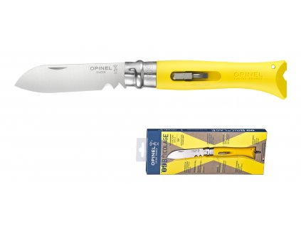 Zavírací nůž VRI N°09 DIY 8 cm multifunkční žlutý v blistru, OPINEL