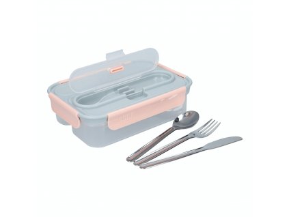 Jídelní box s příbory 1 l, plast, šedo růžový, BUILT