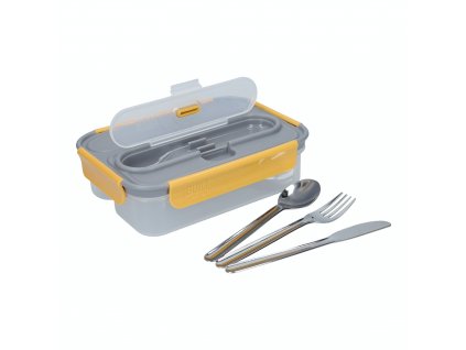 Jídelní box s příbory 1 l, plast, šedo žlutý, BUILT
