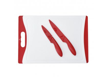 Prkénko KitchenCraft 36 x 24 cm a 2 nože, červené