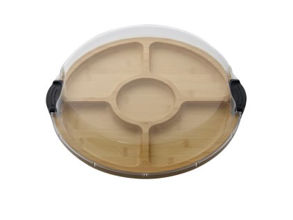 Servírovací tác Farberware s víkem a příhrádkami 35 cm, bambusový