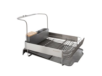 Rozkládací odkapávač na nádobí KitchenAid, s nástavcem na sklenice, šedý