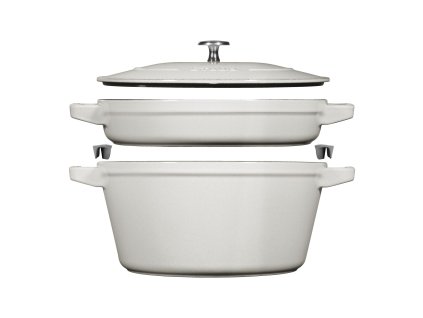 Litinový hrnec a pánev STAUB s poklicí, sada 2v1 Ø 24 cm bílý lanýž