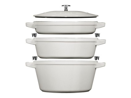 Litinový hrnec, kastrol a pánev STAUB s poklicí, sada 3v1 Ø 24 cm bílý lanýž