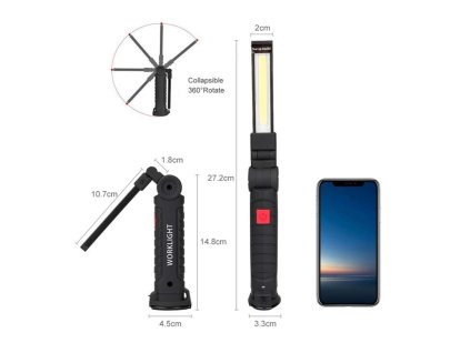 754 pracovni prenosna dobijeci led svitilna s regulaci svitu kloubovy drzak s magnetem