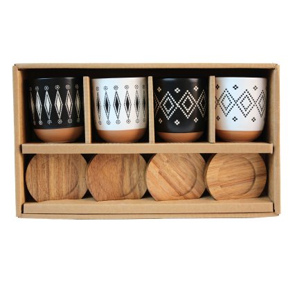 Sada šálků s dřevěným podšálkem KITCHISIMO 4ks