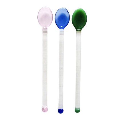 LŽÍCE SET 3KS SKLENENÉ 3BARVY 15X3.2CM