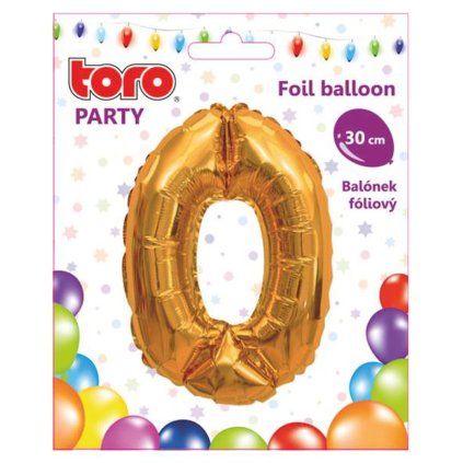 Balónek foliový TORO číslice 0 30cm zlatý