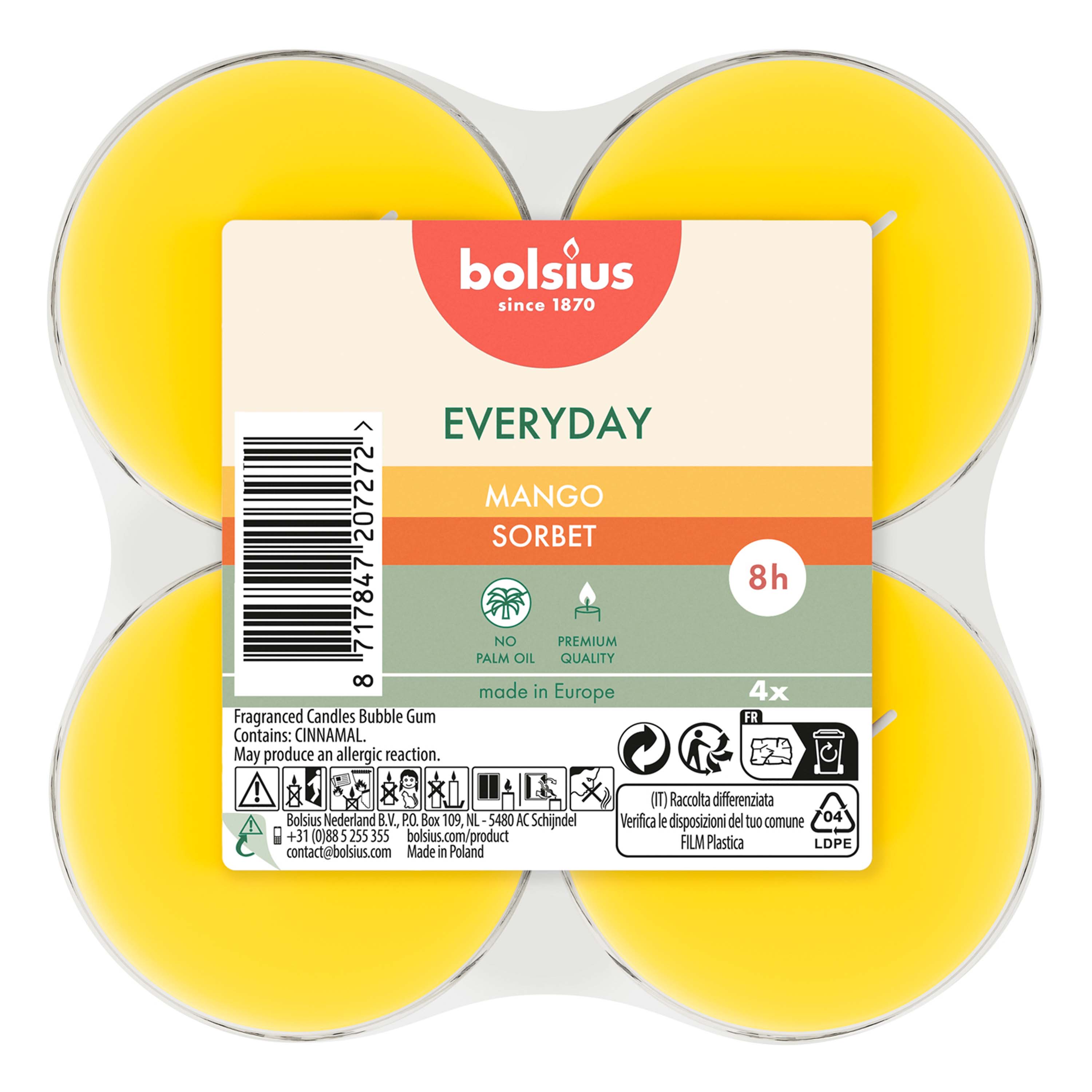 Bolsius SVÍČKY ČAJOVÉ MAXI MANGO, SADA 4KS