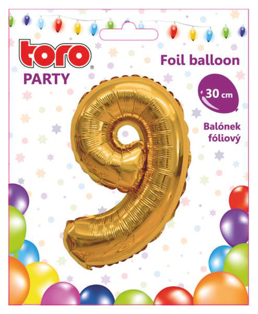 Levně Balónek foliový TORO číslice 9 30cm zlatý