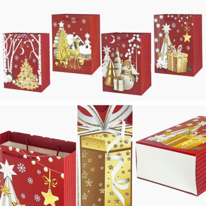 Papierová vianočná darčeková taška TORO 23x18x10cm MIX stromček
