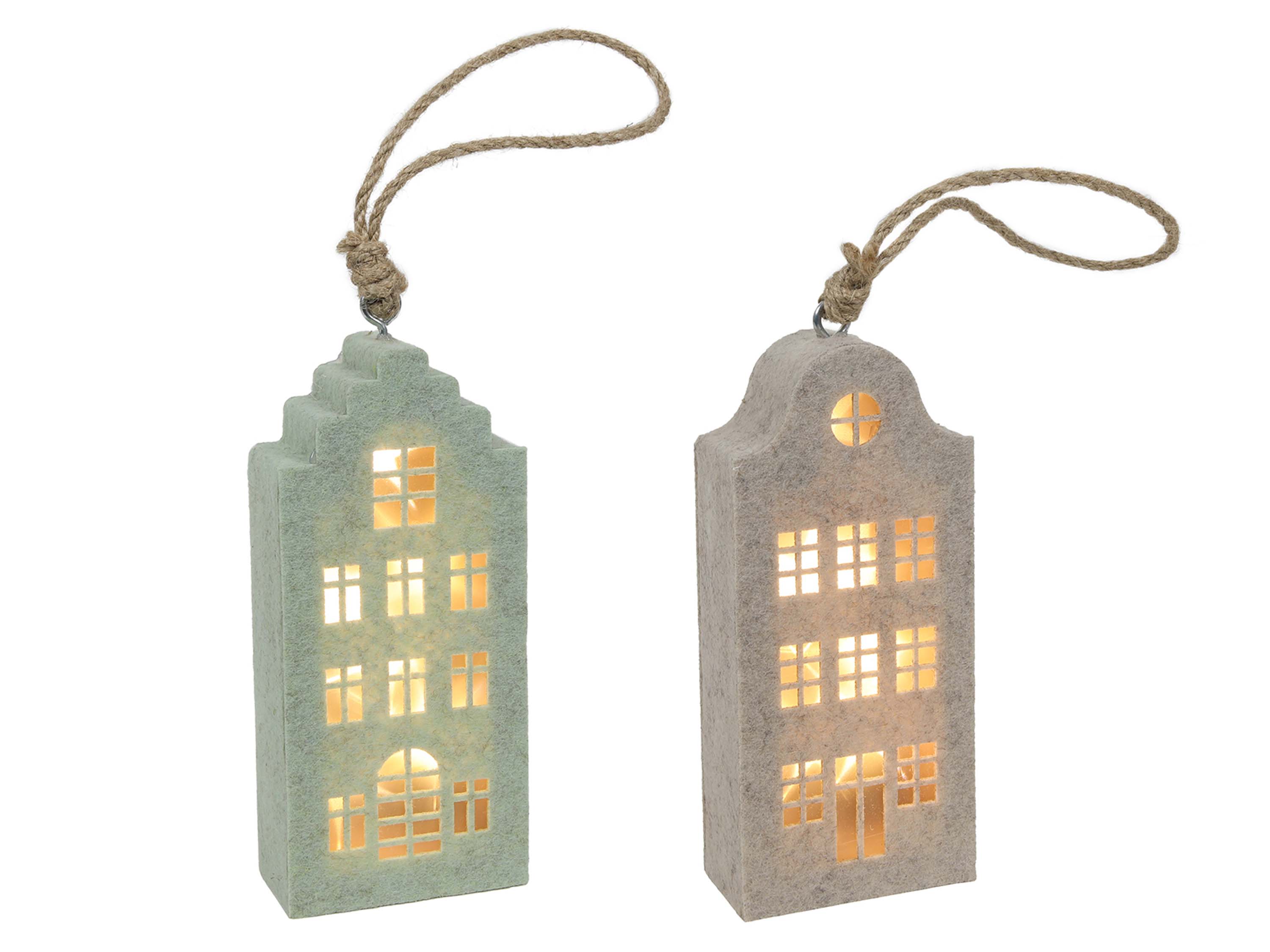 HIT Závesná plstená dekorácia 15cm domček LED