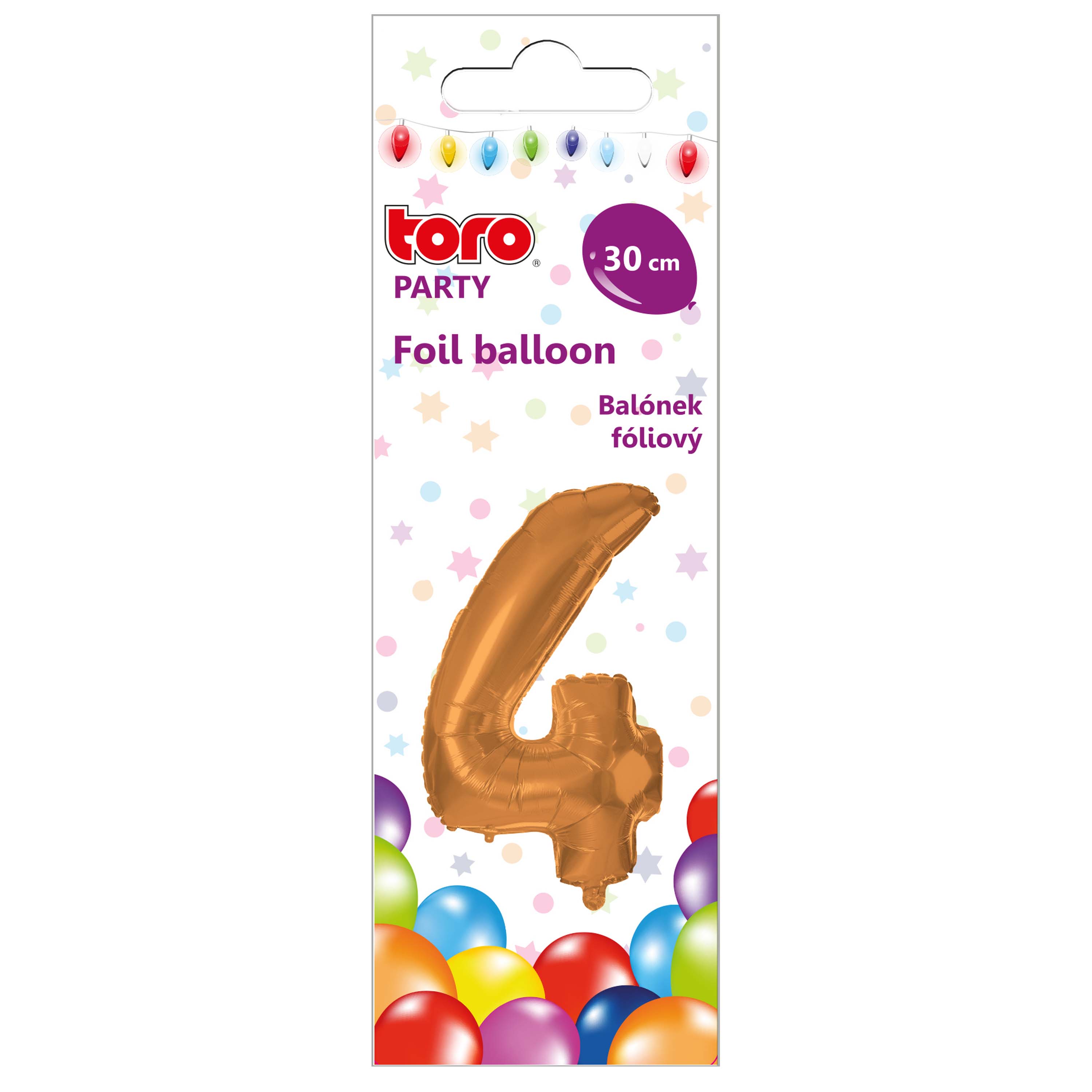 Balónik fóliový TORO číslica 4 30cm bronzový