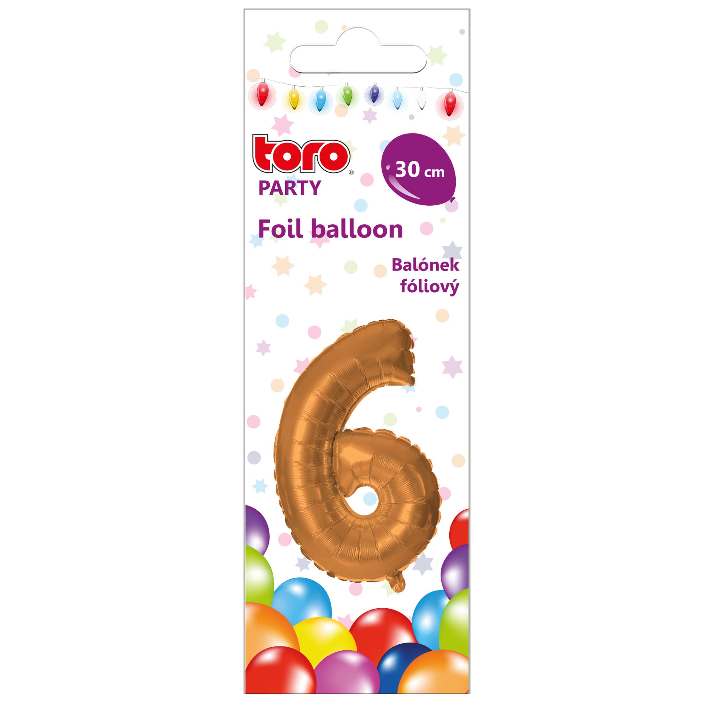 Balónik fóliový TORO číslica 6 30cm bronzový