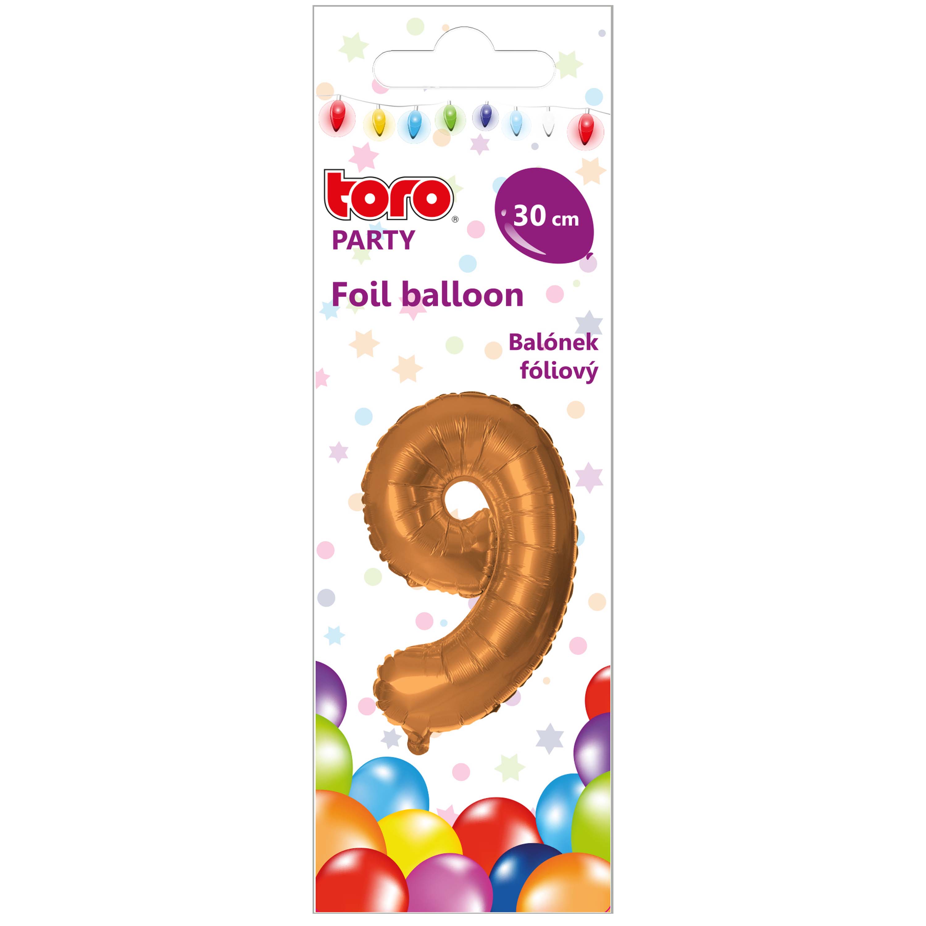 Balónik fóliový TORO číslica 9 30cm bronzový