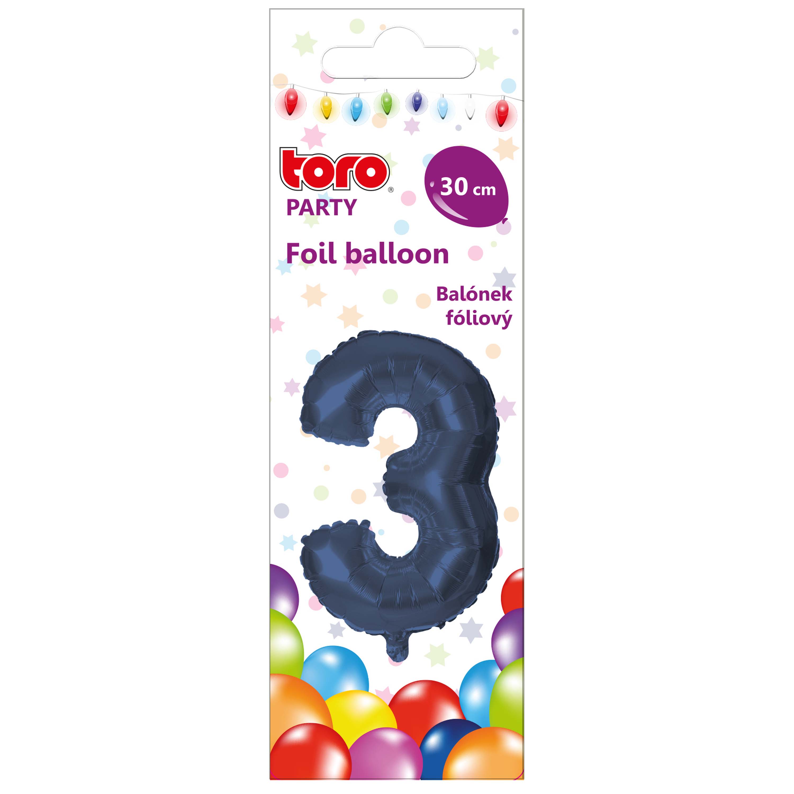 Balónik fóliový TORO číslica 3 30cm modrý