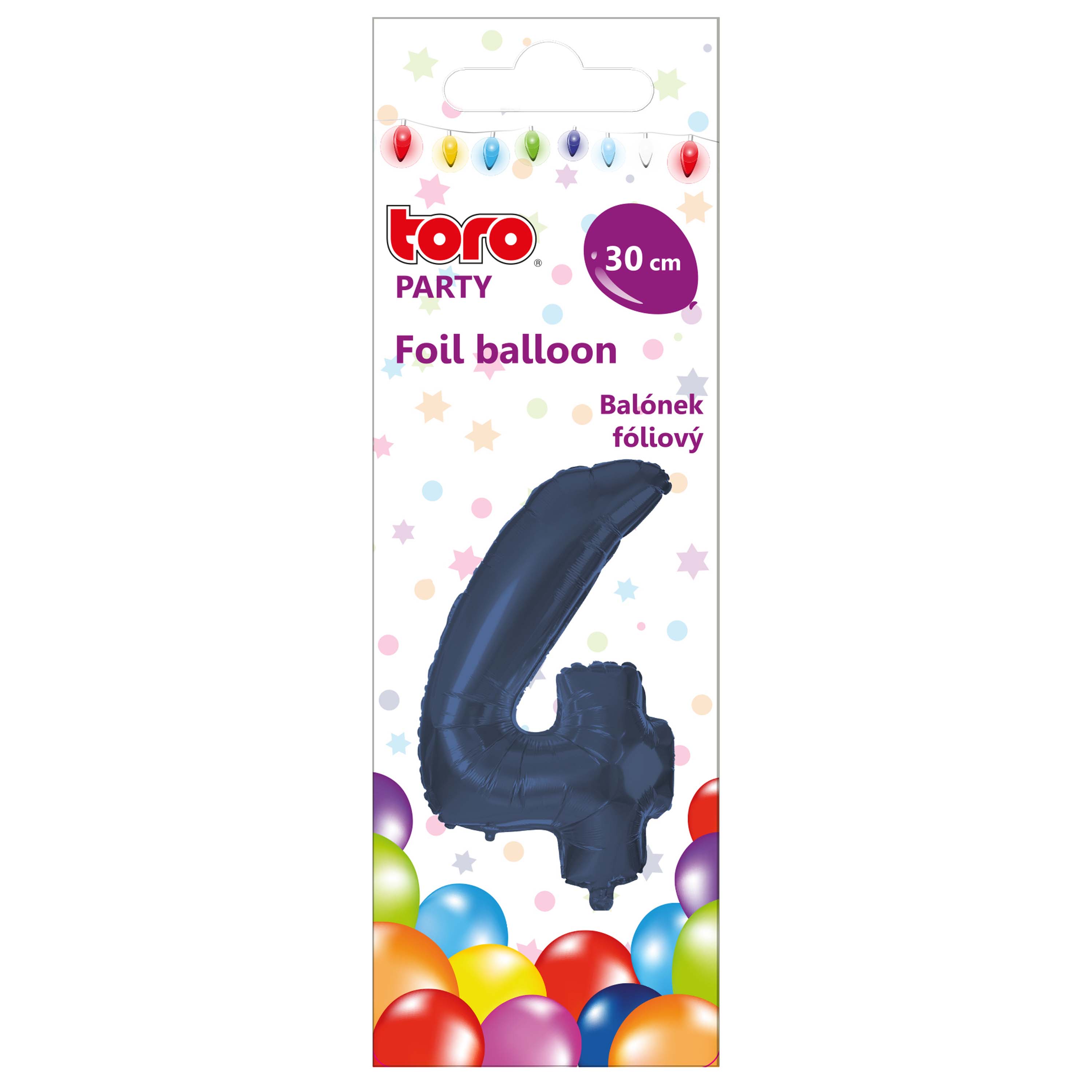 Balónik fóliový TORO číslica 4 30cm modrý