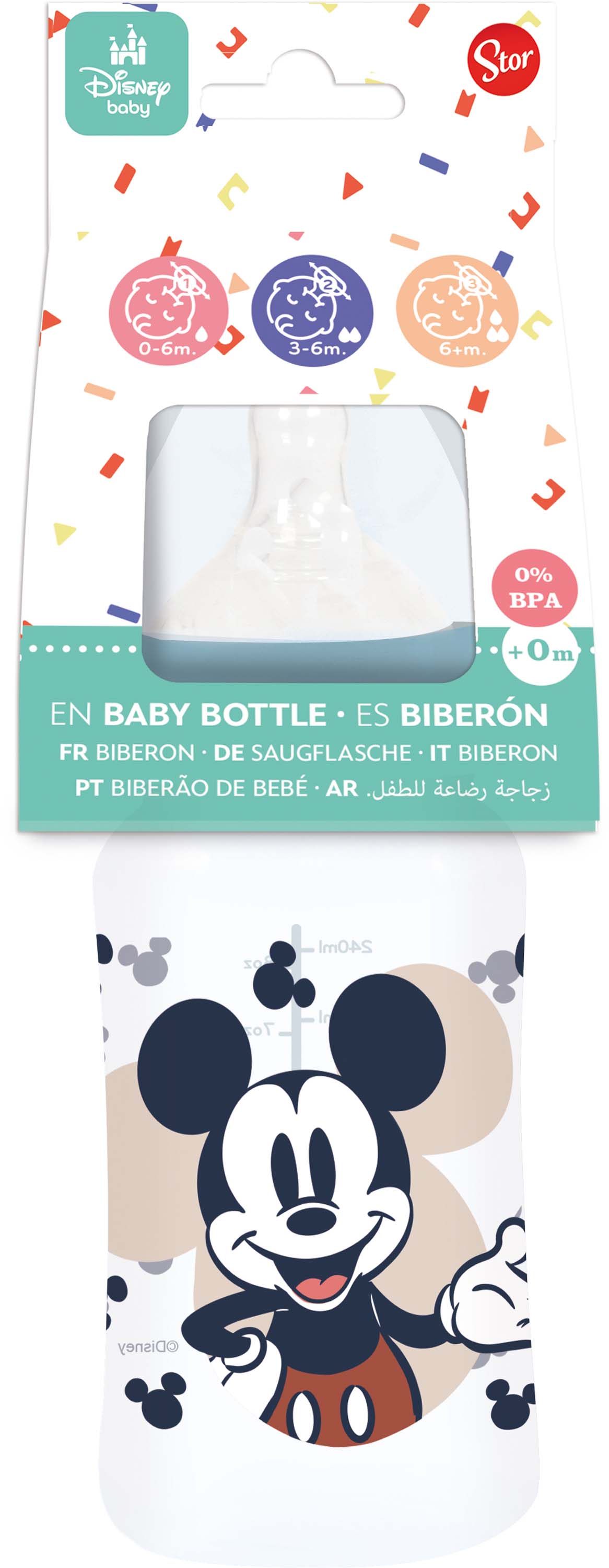 STOR DOJČENSKÁ FĽAŠA MICKEY 240ML, ANTIKOLIKOVÝ SYSTÉM