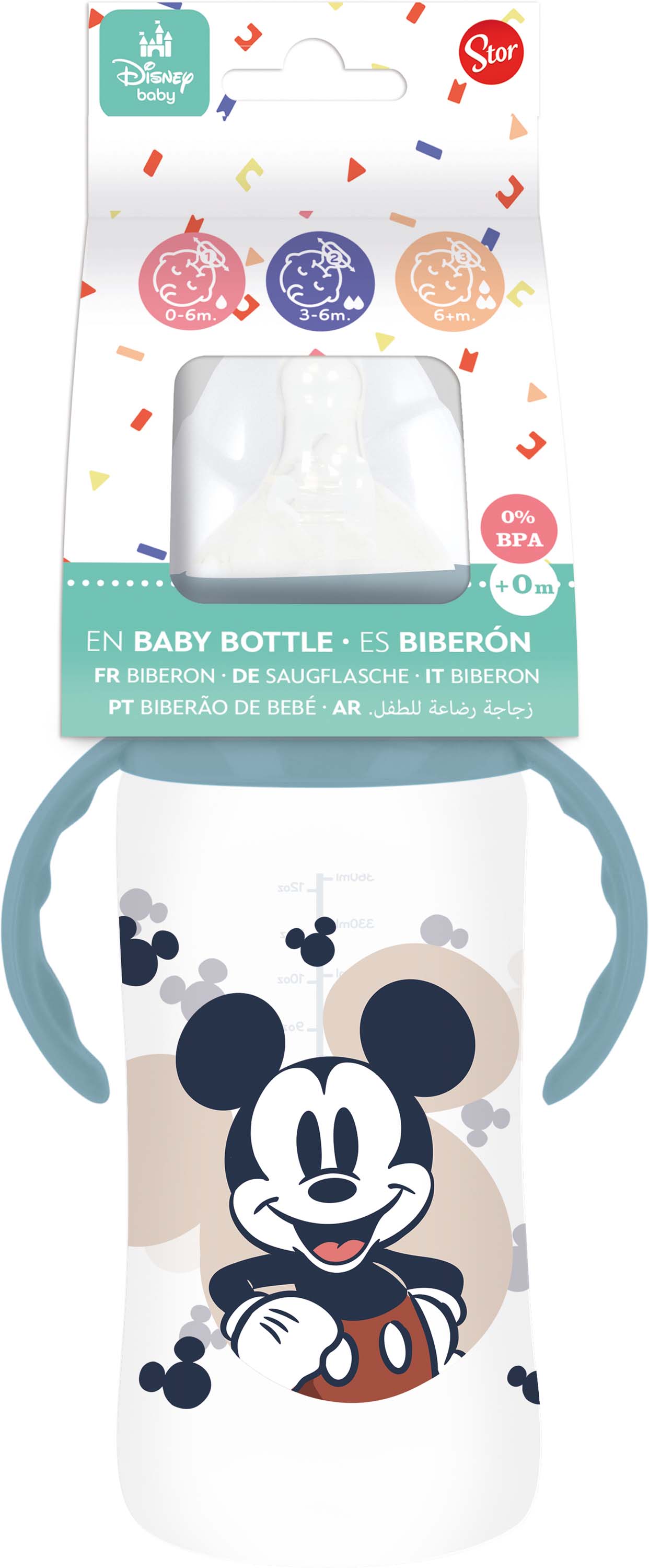 STOR DOJČENSKÁ FĽAŠA MICKEY S DRŽADLAMI 360ML, ANTIKOLIKOVÝ SYS.