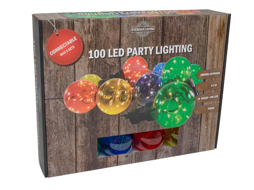 SVENSKA LIVING Party osvetlenie 10x farebná guľa s časovačom 100LED 4,5m
