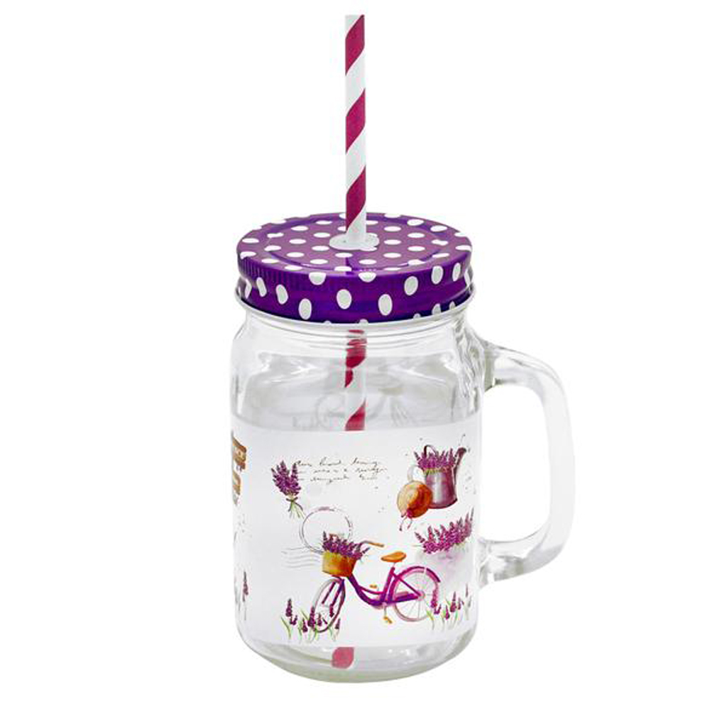 E-shop Sklenený pohár so slamkou TORO levanduľa 450ml