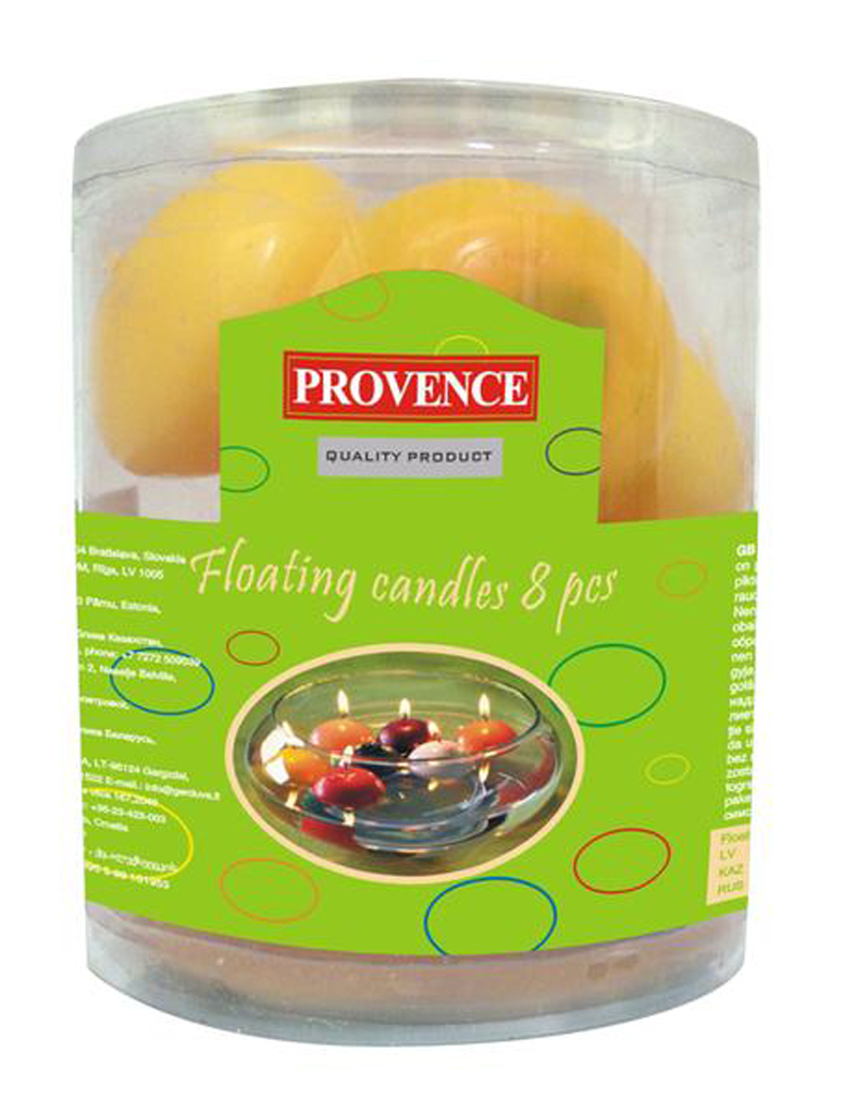 Neparfumovaná plávajúca sviečka PROVENCE 8ks žltá