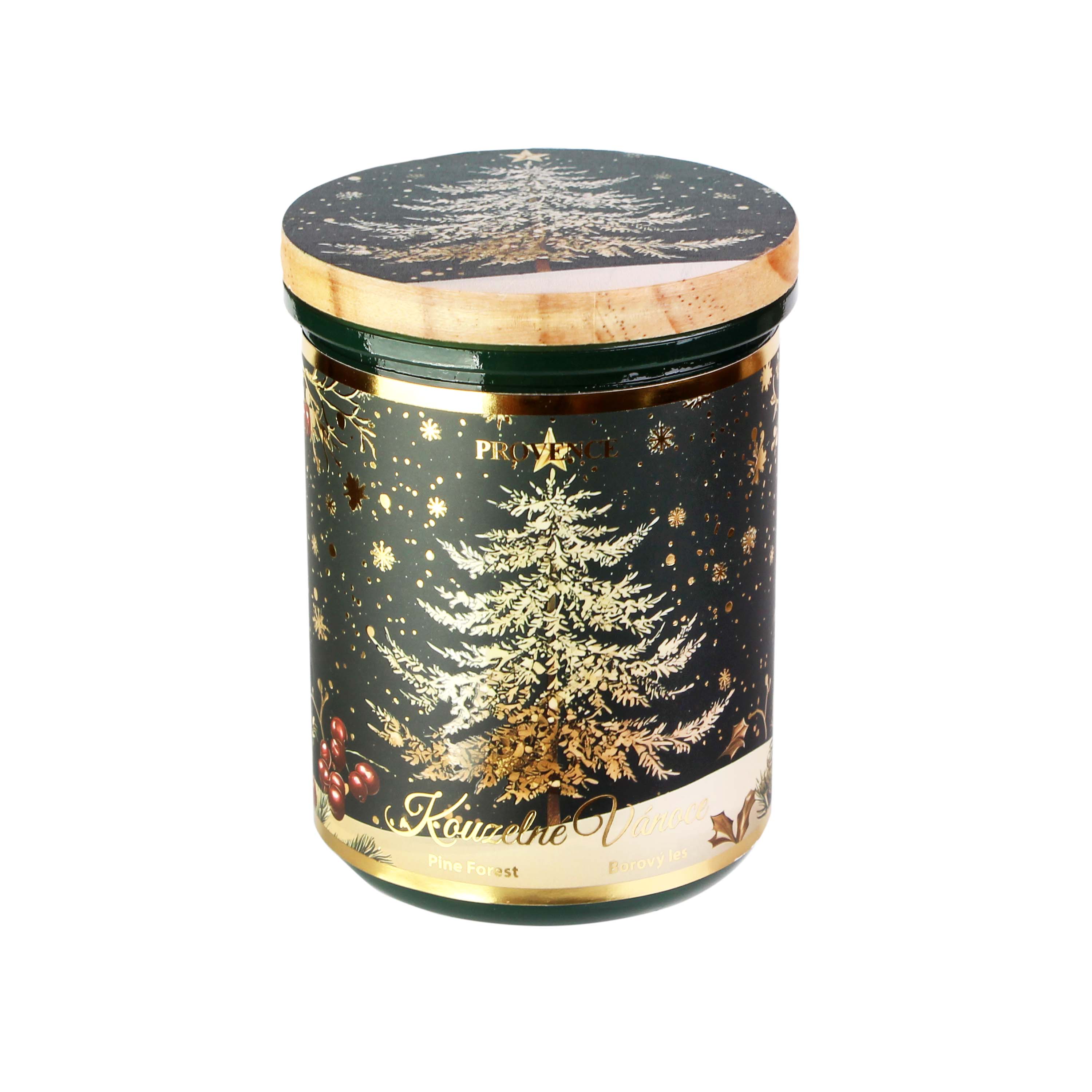 Provence VIANOČNÁ SVIEČKA V SKLE S VIEČKOM 8X10CM 240G ZELENÁ