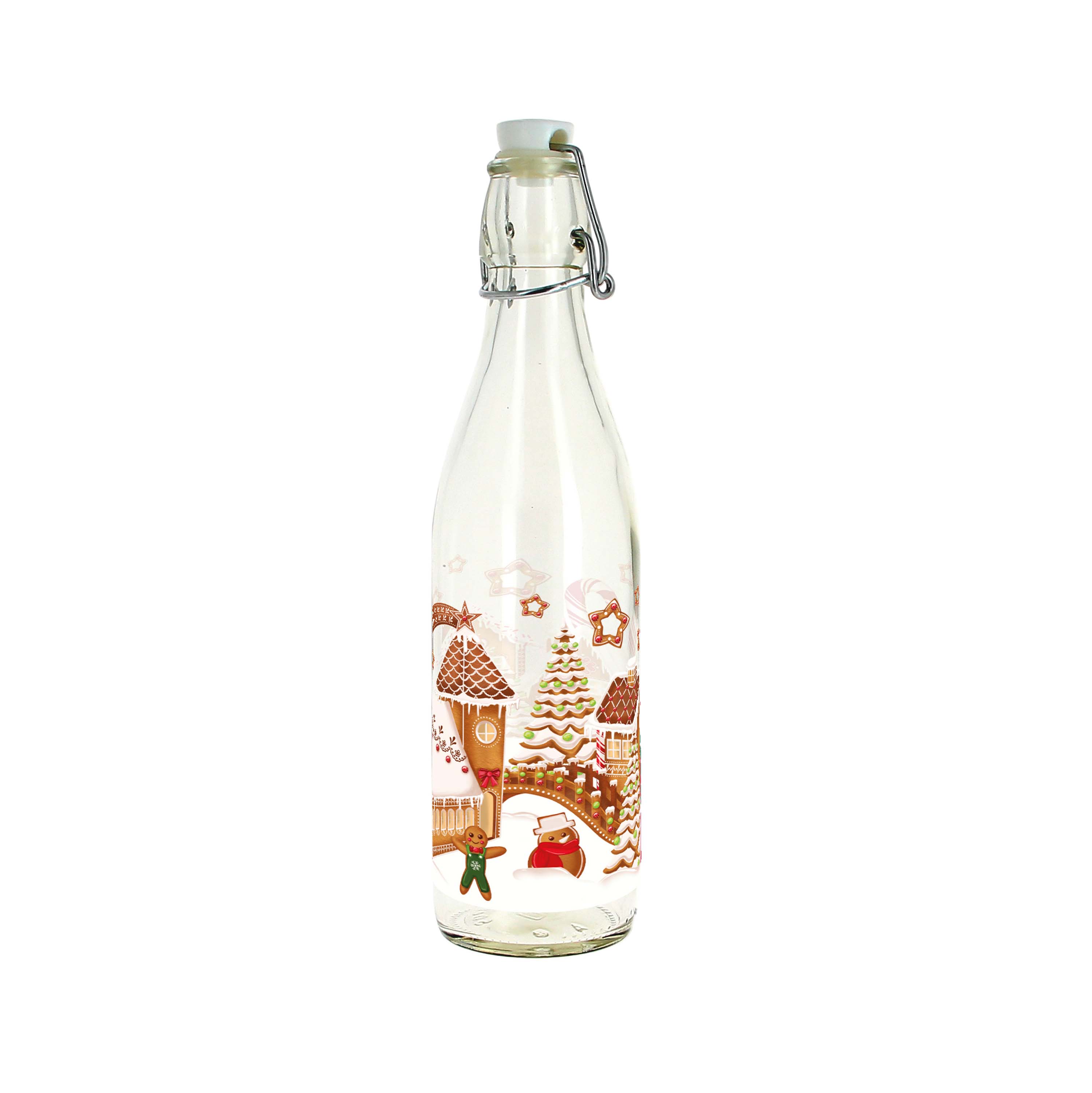 Sklenená fľaša s patentným uzáverom TORO 540ml perníčková dedinka