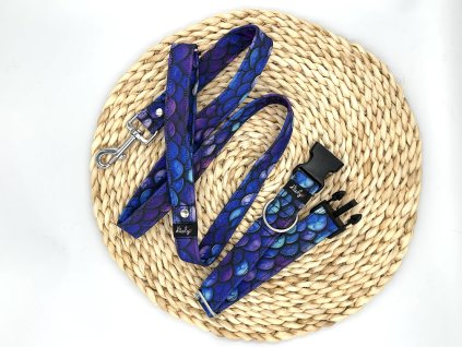 Vzor modrofialové šupiny softshellový obojek/vodítko