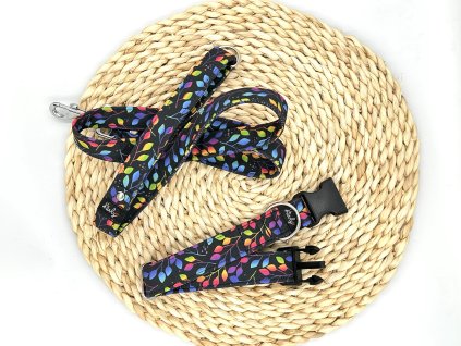 Vzor lístečky duhové softshellový obojek/vodítko