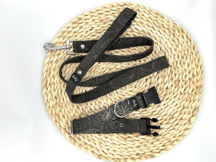 Vzor jemné paisley černá softshellový obojek/vodítko