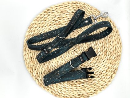 Vzor zlaté třpytky na tmavé softshellový obojek/vodítko