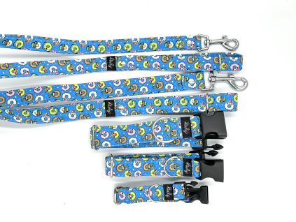 Vzor donuty modré softshellový obojek/vodítko