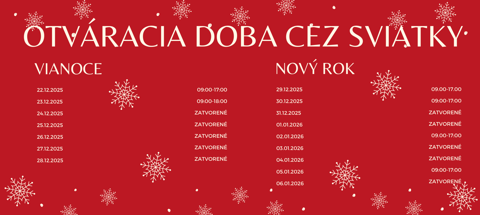 Otvaracia doba cez vianočné sviatky