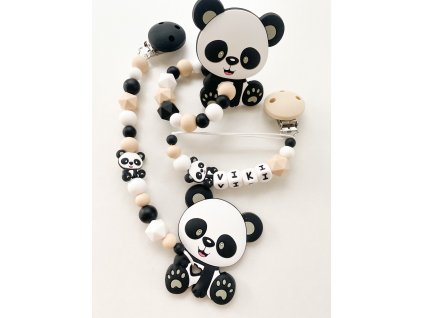 Sada kousátek a klipu na dudlík Panda v černo béžové www.kkbaby.cz