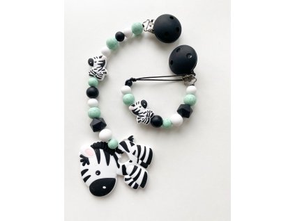 Silikonový klip na dudlík a kousátko na klipu zebra www.kkbaby.cz