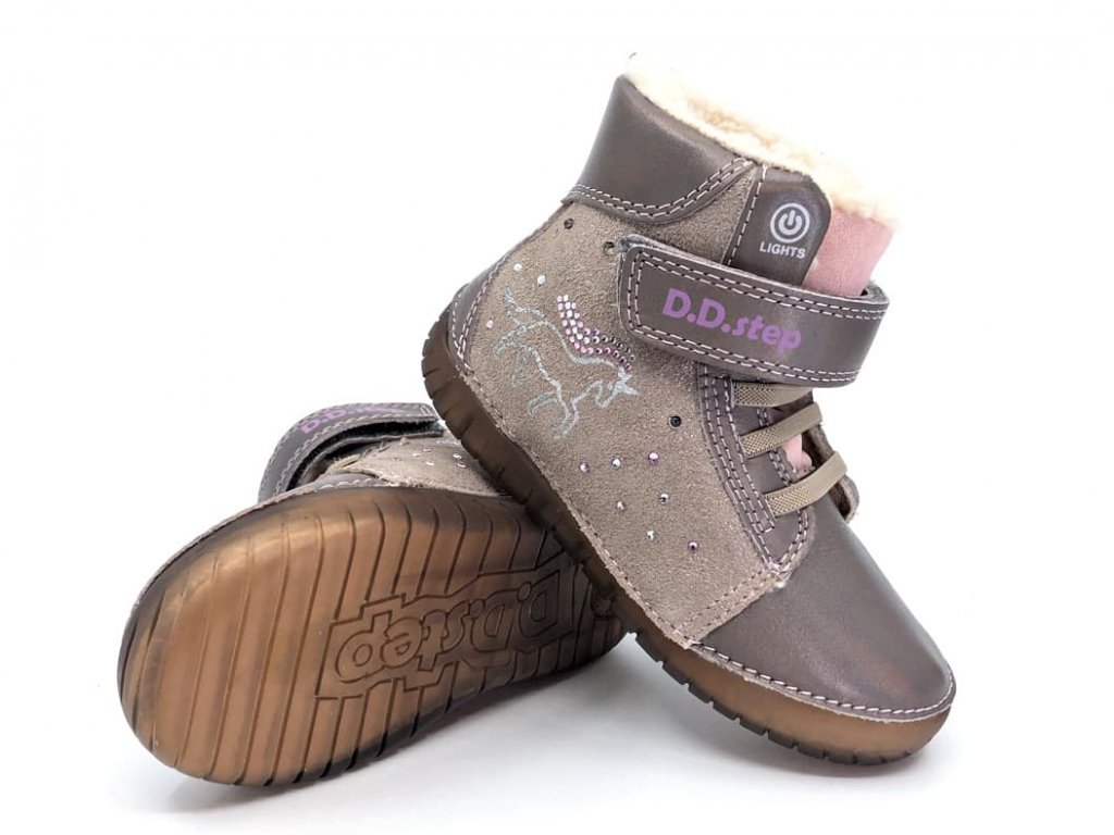 Dětské svítící zimní boty DD Step A050-422B Chocolate | KKboty.cz