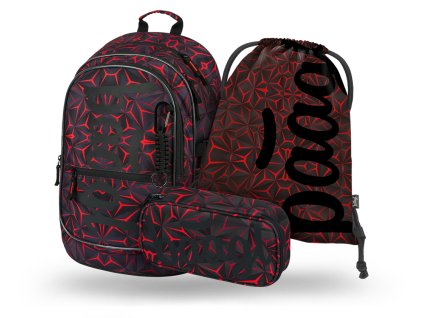 BAAGL 3 SET Core Red Polygon: batoh, penál, sáček