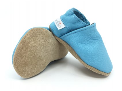 Kožené barefoot capáčky BaBice Baby blue BA 121