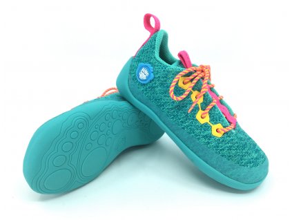 Barefoot tenisky Affenzahn Lowcut Knit Owl Lace tyrkysové