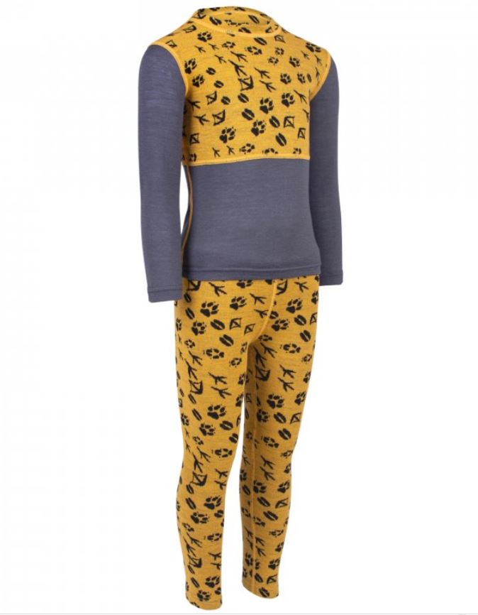 UNUO Dětské merino termo prádlo hořčicová, lesní stopy Velikost: 110 - 116